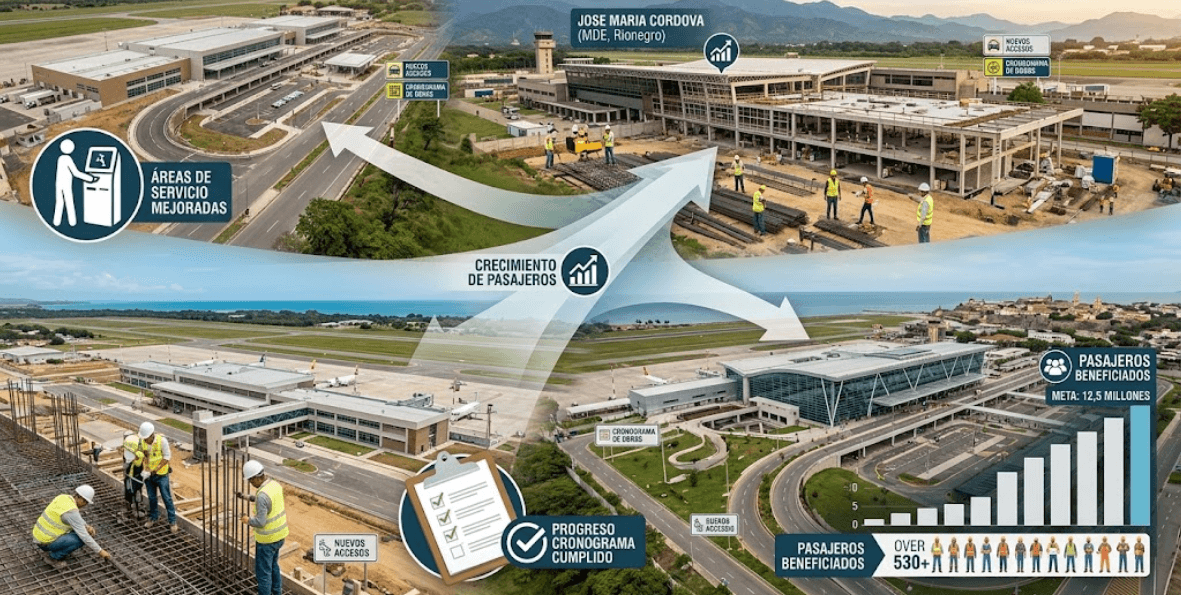 Aeropuertos en Colombia se modernizan: terminal de Rionegro alcanza 24% de avance en sus obras