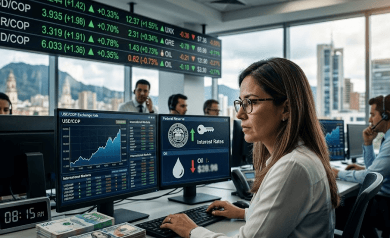 Pantalla bursatil con graficas del precio del dolar y cotizaciones de divisas