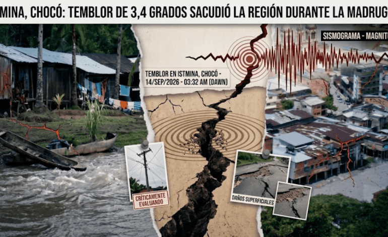 Sismo en Istmina sacude la madrugada en Chocó con magnitud 3,4 y profundidad de 40 kilómetros