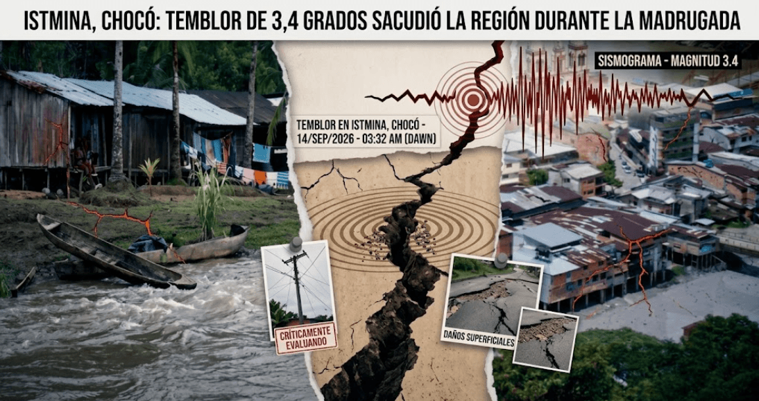 Sismo en Istmina sacude la madrugada en Chocó con magnitud 3,4 y profundidad de 40 kilómetros